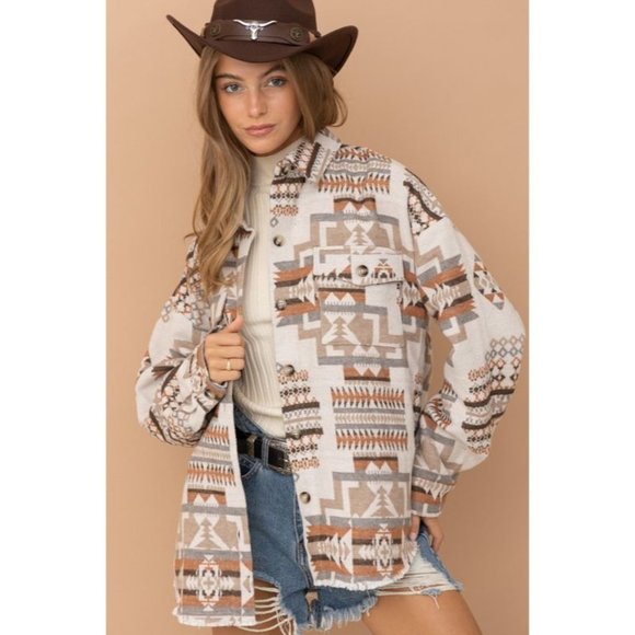 Plus Size Aztec Ethnic Western Shacket Jacket - Picture 1 of 8